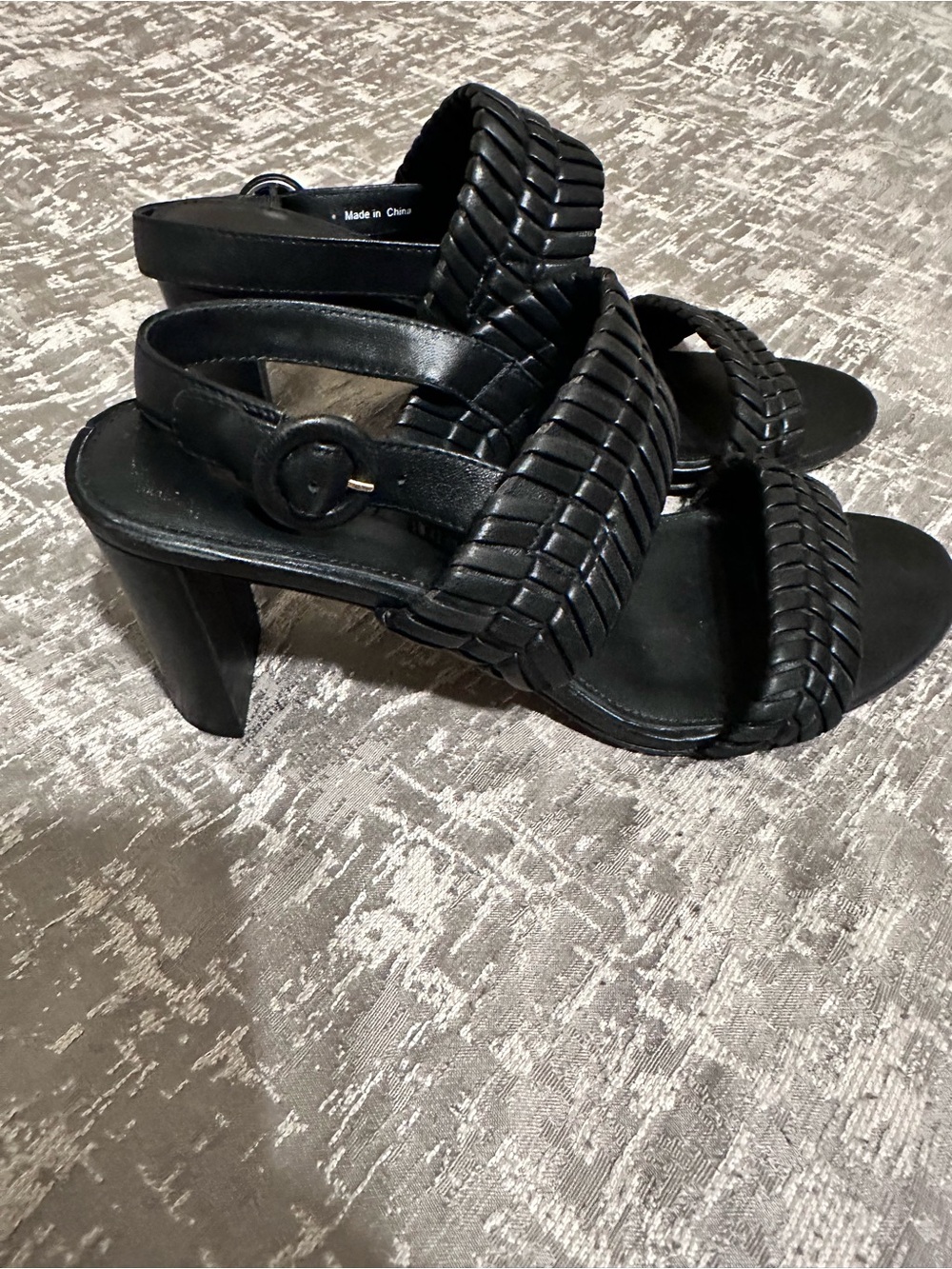 Veronica Beard Black Leather Braided Heel Sandals Size 6.5 M